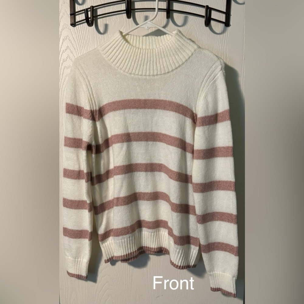 Christopher & Banks Women’s White Striped Turtleneck Sweater Size Medium